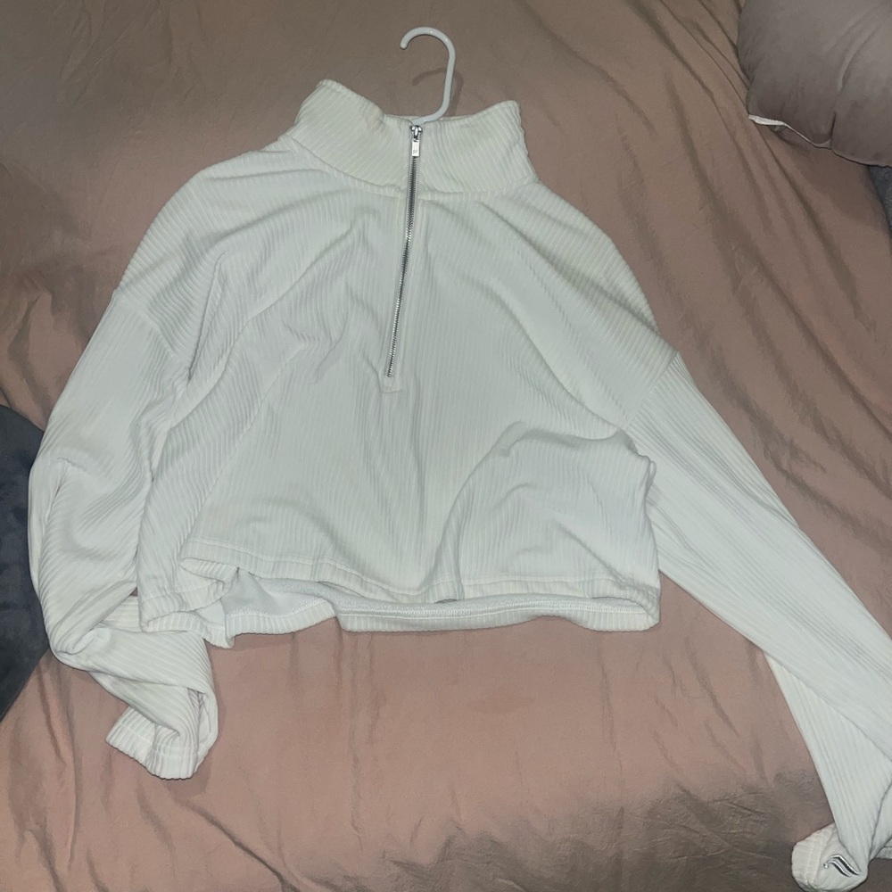 Fabletics Cream Boxy Crop Polo Sweatshirt